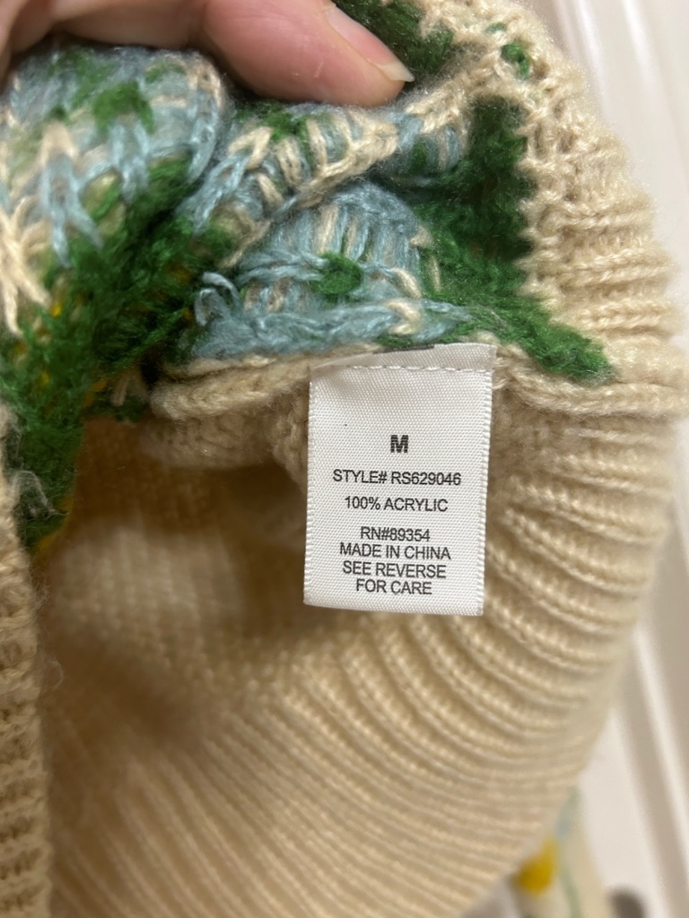 Floral Long Sleeve Sweater Tan Pink Blue Gold Green Medium-Thickness sz Medium - Picture 14 of 14
